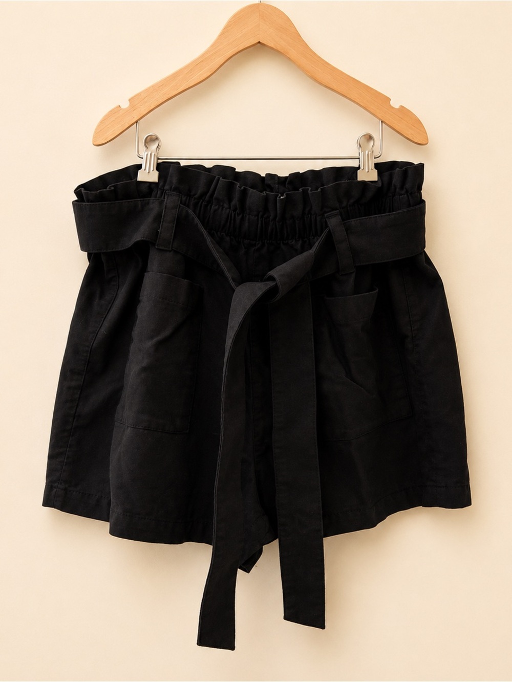 LC Lauren Conrad Black High-Waist Paperbag Tie-Belt Shorts